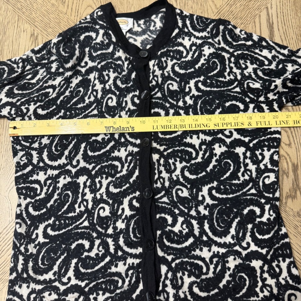 Talbots XL Black White Paisley Print Merino Wool Button FrontCardigan Sweater - Picture 5 of 9
